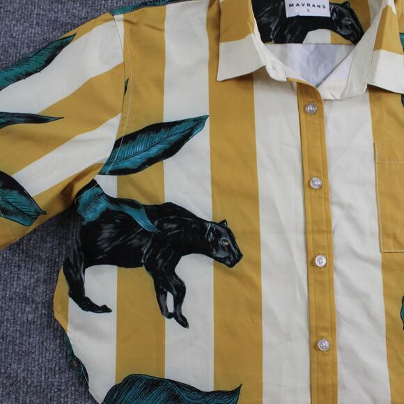 Mavrans Top Womens Large Pantera Crop Striped Button Up Tropical Summer Cruise - Picture 5 of 12